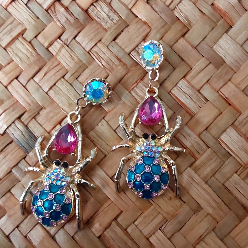 Spider Gemstone Earrings SPOOKY Halloween